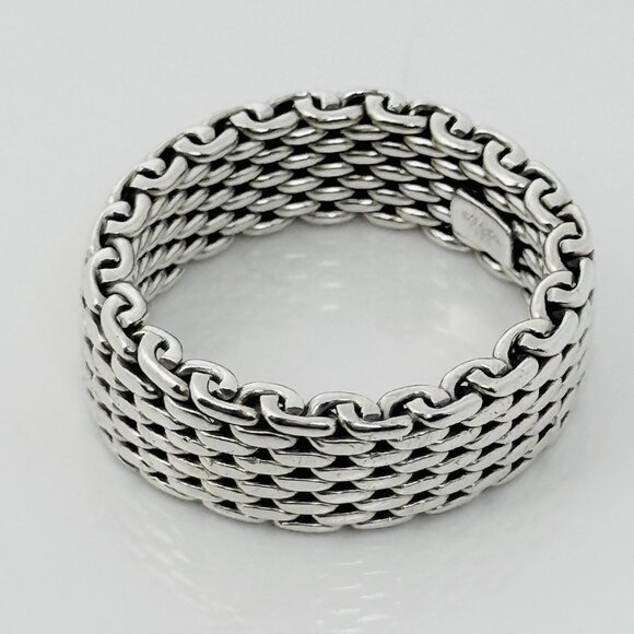 Size 7 Tiffany & Co Narrow Sterling Silver Somerset Mesh Weave Band Ring - Picture 1 of 6